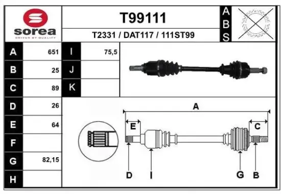 Antriebswelle Vorderachse links EAI T99111 Bild Antriebswelle Vorderachse links EAI T99111