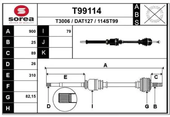Antriebswelle Vorderachse rechts EAI T99114 Bild Antriebswelle Vorderachse rechts EAI T99114