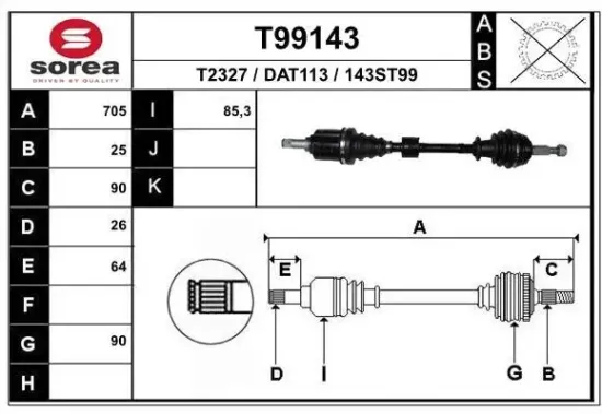 Antriebswelle Vorderachse links EAI T99143 Bild Antriebswelle Vorderachse links EAI T99143