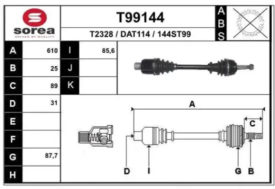 Antriebswelle Vorderachse rechts EAI T99144 Bild Antriebswelle Vorderachse rechts EAI T99144
