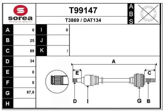 Antriebswelle Vorderachse links EAI T99147 Bild Antriebswelle Vorderachse links EAI T99147