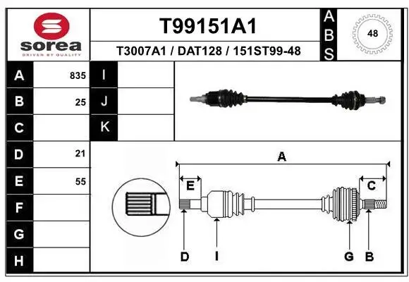 Antriebswelle Hinterachse links Hinterachse rechts EAI T99151A1