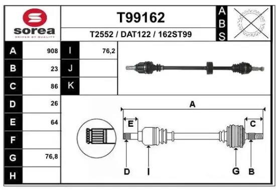 Antriebswelle Vorderachse rechts EAI T99162 Bild Antriebswelle Vorderachse rechts EAI T99162