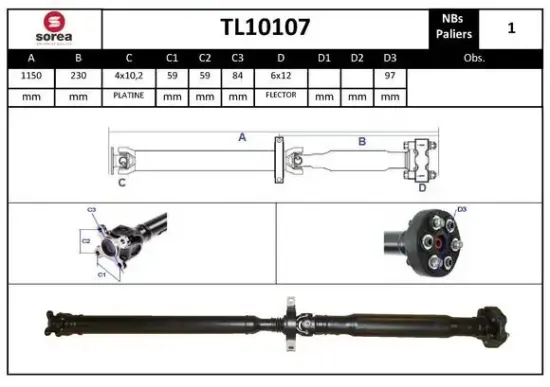 Gelenkwelle, Achsantrieb EAI TL10107 Bild Gelenkwelle, Achsantrieb EAI TL10107