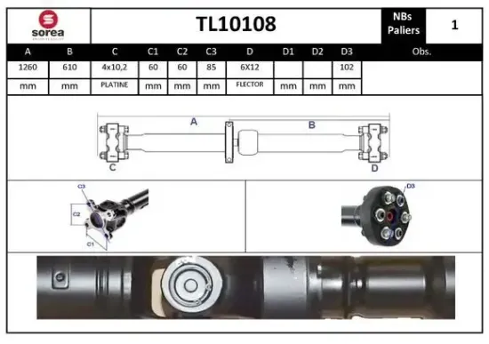 Gelenkwelle, Achsantrieb EAI TL10108 Bild Gelenkwelle, Achsantrieb EAI TL10108