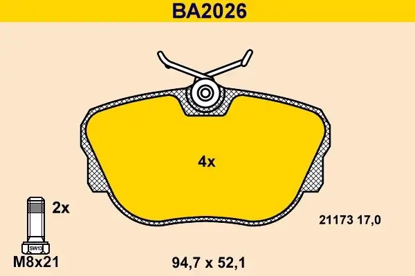 Bremsbelagsatz, Scheibenbremse Vorderachse BARUM BA2026