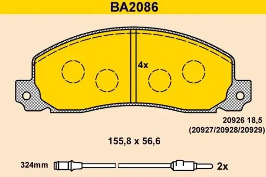 Bremsbelagsatz, Scheibenbremse BARUM BA2086 Bild Bremsbelagsatz, Scheibenbremse BARUM BA2086