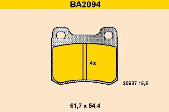 Bremsbelagsatz, Scheibenbremse BARUM BA2094 Bild Bremsbelagsatz, Scheibenbremse BARUM BA2094