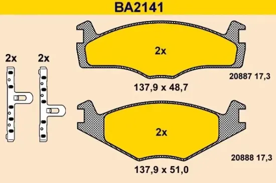 Bremsbelagsatz, Scheibenbremse BARUM BA2141 Bild Bremsbelagsatz, Scheibenbremse BARUM BA2141