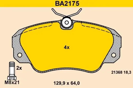 Bremsbelagsatz, Scheibenbremse Vorderachse BARUM BA2175 Bild Bremsbelagsatz, Scheibenbremse Vorderachse BARUM BA2175