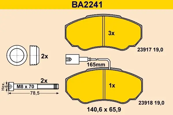 Bremsbelagsatz, Scheibenbremse BARUM BA2241 Bild Bremsbelagsatz, Scheibenbremse BARUM BA2241