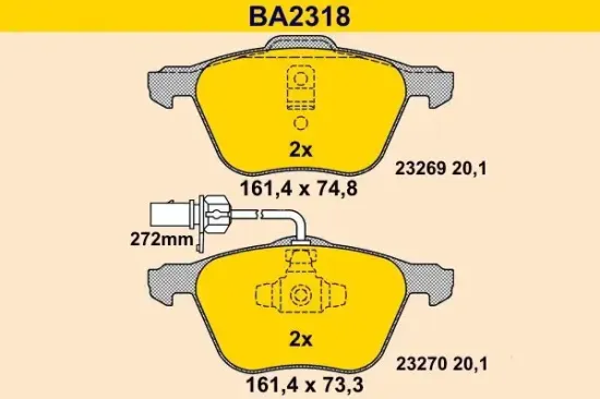 Bremsbelagsatz, Scheibenbremse Vorderachse BARUM BA2318 Bild Bremsbelagsatz, Scheibenbremse Vorderachse BARUM BA2318