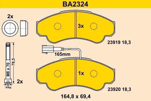 Bremsbelagsatz, Scheibenbremse Vorderachse BARUM BA2324
