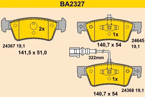 Bremsbelagsatz, Scheibenbremse Hinterachse BARUM BA2327