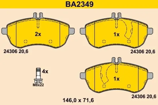 Bremsbelagsatz, Scheibenbremse BARUM BA2349 Bild Bremsbelagsatz, Scheibenbremse BARUM BA2349