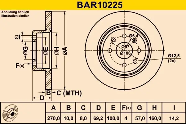 Bremsscheibe Hinterachse BARUM BAR10225