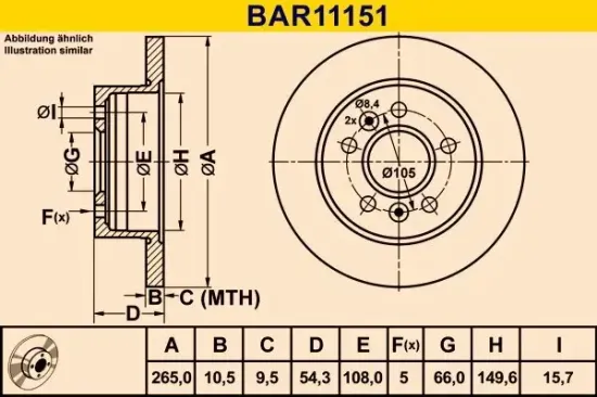 Bremsscheibe Hinterachse BARUM BAR11151 Bild Bremsscheibe Hinterachse BARUM BAR11151
