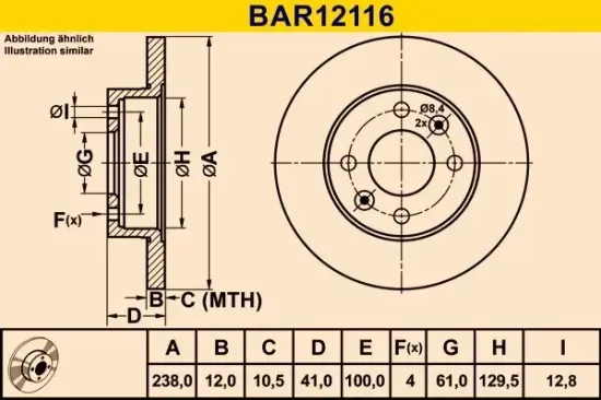 Bremsscheibe BARUM BAR12116 Bild Bremsscheibe BARUM BAR12116