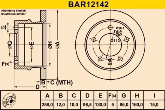 Bremsscheibe BARUM BAR12142 Bild Bremsscheibe BARUM BAR12142