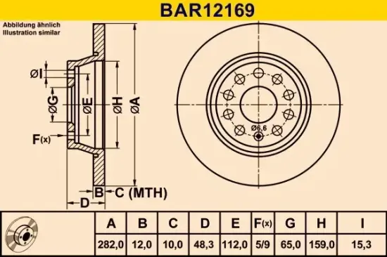 Bremsscheibe Hinterachse BARUM BAR12169 Bild Bremsscheibe Hinterachse BARUM BAR12169