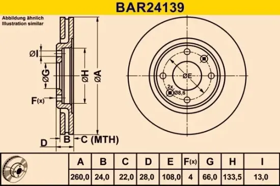 Bremsscheibe Vorderachse BARUM BAR24139 Bild Bremsscheibe Vorderachse BARUM BAR24139