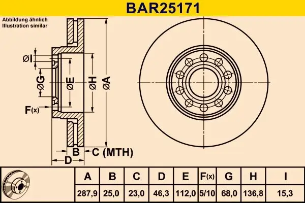 Bremsscheibe Vorderachse BARUM BAR25171