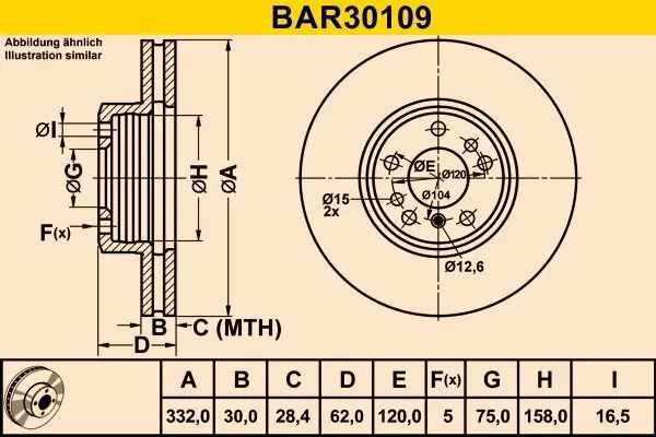 Bremsscheibe Vorderachse BARUM BAR30109