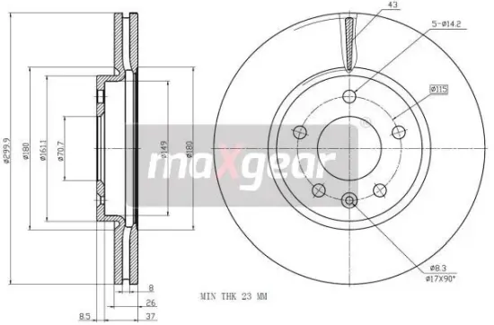 Bremsscheibe MAXGEAR 19-2332 Bild Bremsscheibe MAXGEAR 19-2332