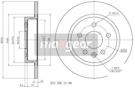 Bremsscheibe MAXGEAR 19-2333 Bild Bremsscheibe MAXGEAR 19-2333