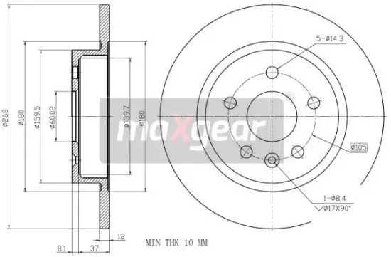 Bremsscheibe Hinterachse MAXGEAR 19-2333 Bild Bremsscheibe Hinterachse MAXGEAR 19-2333