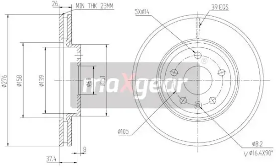 Bremsscheibe Vorderachse MAXGEAR 19-2334 Bild Bremsscheibe Vorderachse MAXGEAR 19-2334