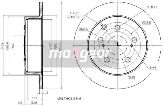 Bremsscheibe Hinterachse MAXGEAR 19-2353 Bild Bremsscheibe Hinterachse MAXGEAR 19-2353