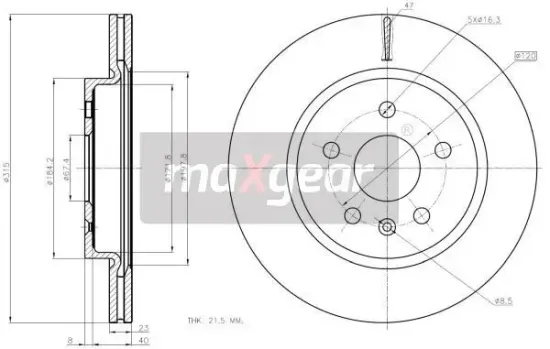 Bremsscheibe Hinterachse MAXGEAR 19-2368 Bild Bremsscheibe Hinterachse MAXGEAR 19-2368
