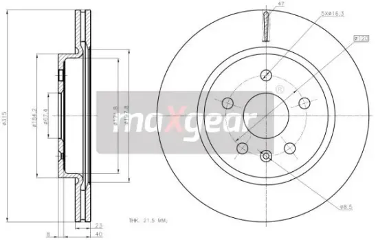 Bremsscheibe Hinterachse MAXGEAR 19-2368 Bild Bremsscheibe Hinterachse MAXGEAR 19-2368