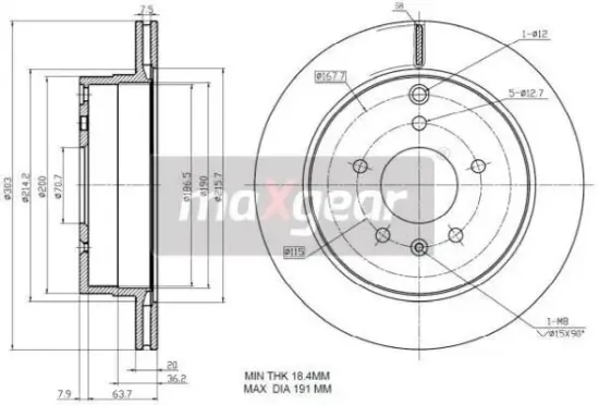 Bremsscheibe Hinterachse MAXGEAR 19-2370 Bild Bremsscheibe Hinterachse MAXGEAR 19-2370