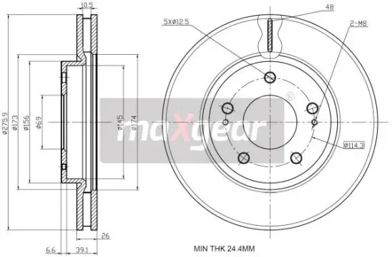 Bremsscheibe Vorderachse MAXGEAR 19-2388 Bild Bremsscheibe Vorderachse MAXGEAR 19-2388