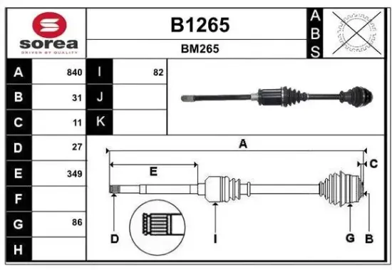 Antriebswelle Vorderachse rechts SNRA B1265 Bild Antriebswelle Vorderachse rechts SNRA B1265