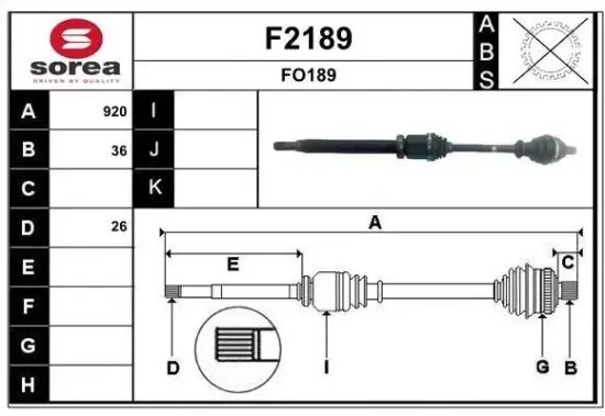 Antriebswelle Vorderachse rechts SNRA F2189 Bild Antriebswelle Vorderachse rechts SNRA F2189