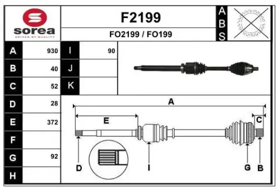 Antriebswelle Vorderachse rechts SNRA F2199 Bild Antriebswelle Vorderachse rechts SNRA F2199