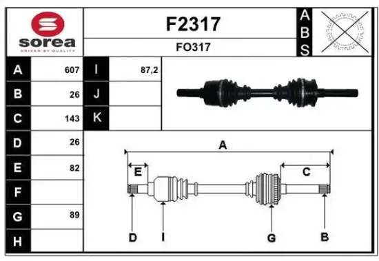 Antriebswelle Vorderachse rechts SNRA F2317 Bild Antriebswelle Vorderachse rechts SNRA F2317