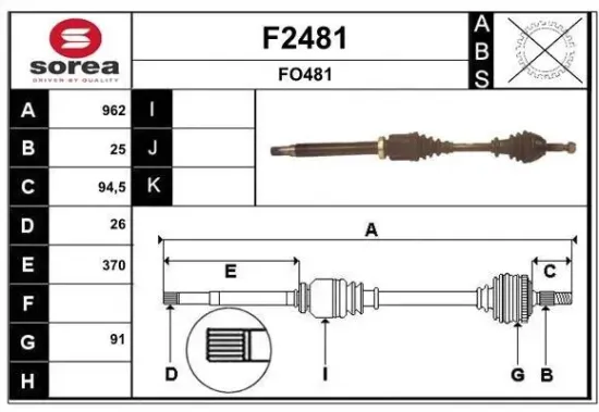 Antriebswelle Vorderachse rechts SNRA F2481 Bild Antriebswelle Vorderachse rechts SNRA F2481