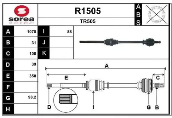 Antriebswelle Vorderachse rechts SNRA R1505 Bild Antriebswelle Vorderachse rechts SNRA R1505