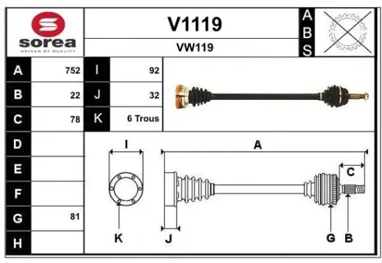 Antriebswelle Vorderachse rechts SNRA V1119 Bild Antriebswelle Vorderachse rechts SNRA V1119
