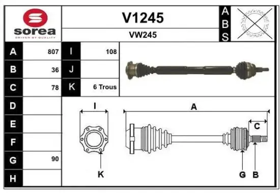 Antriebswelle Vorderachse rechts SNRA V1245 Bild Antriebswelle Vorderachse rechts SNRA V1245