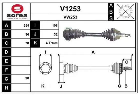 Antriebswelle Vorderachse rechts SNRA V1253 Bild Antriebswelle Vorderachse rechts SNRA V1253