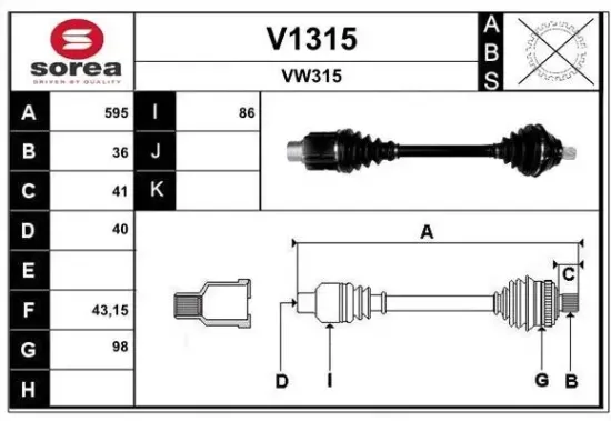 Antriebswelle Vorderachse rechts SNRA V1315 Bild Antriebswelle Vorderachse rechts SNRA V1315