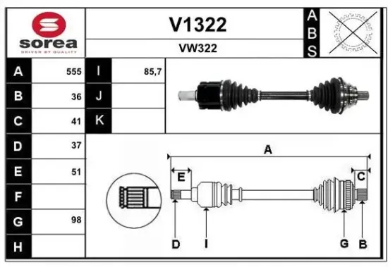 Antriebswelle Vorderachse links SNRA V1322 Bild Antriebswelle Vorderachse links SNRA V1322