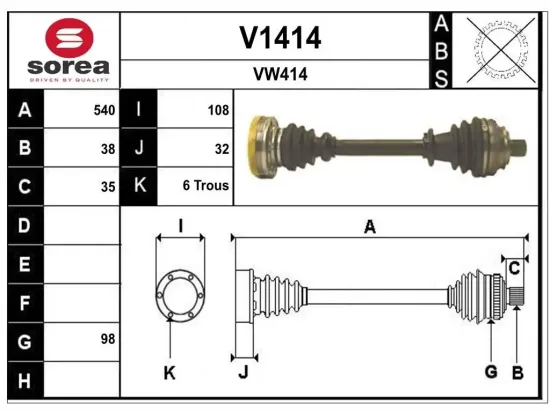 Antriebswelle Vorderachse links Vorderachse rechts SNRA V1414 Bild Antriebswelle Vorderachse links Vorderachse rechts SNRA V1414