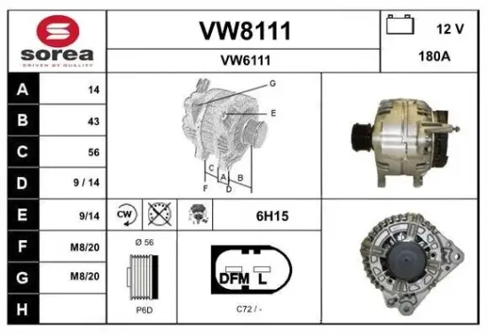Generator 12 V SNRA VW8111 Bild Generator 12 V SNRA VW8111