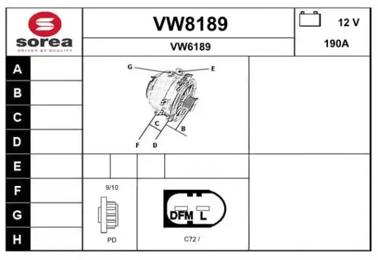 Generator 12 V SNRA VW8189 Bild Generator 12 V SNRA VW8189